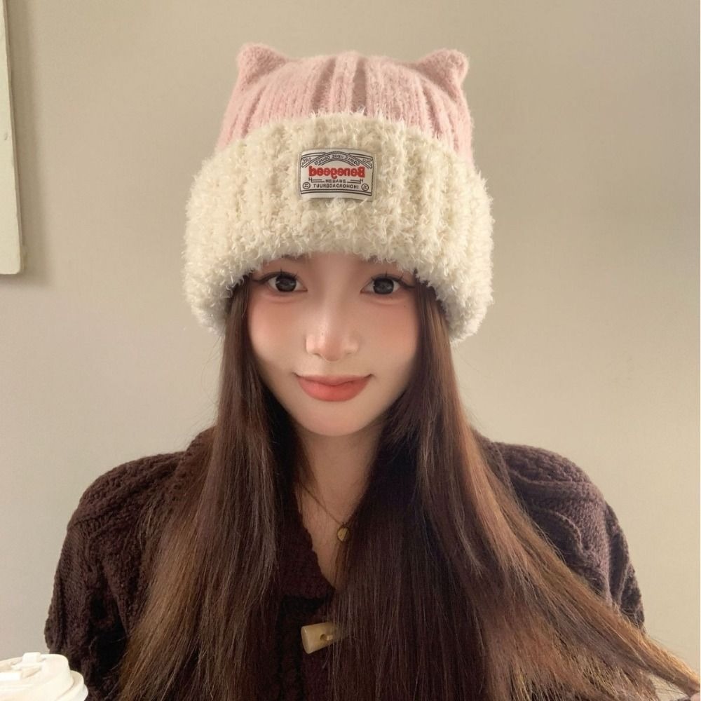 Beanie Cuffed Knit - Korean Style Polyester Knitted Beanie Hat