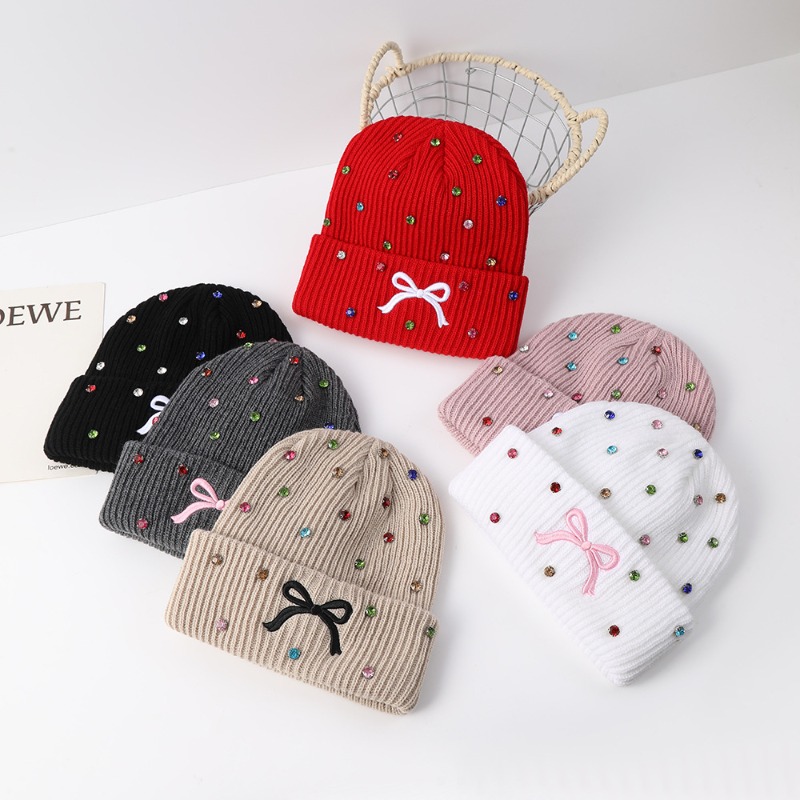 Beanie Cuffed Knit - Women Knit Beanie Hat Shiny Rhinestone